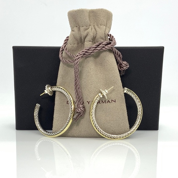 David Yurman 925 & 18k Gold Large Hoop Earrings - Picture 1 of 12